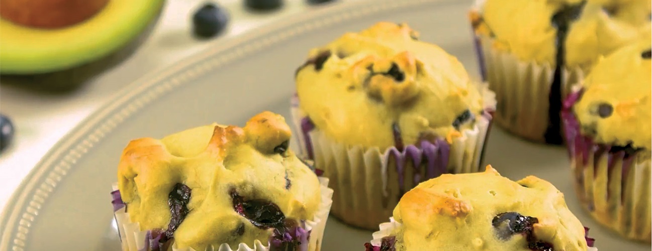 avocado blueberry muffins on a plate