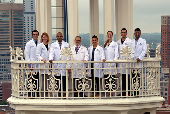 Physicians standing on balcony