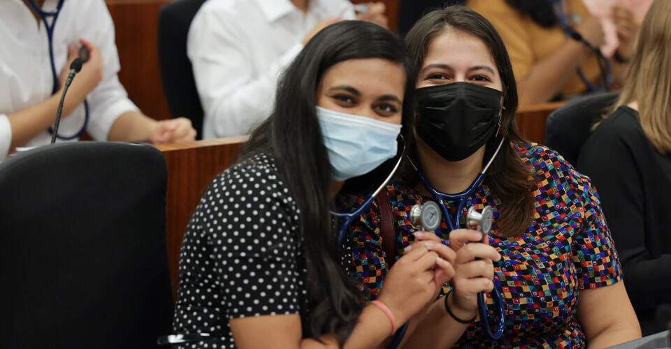 students at stethoscope ceremony