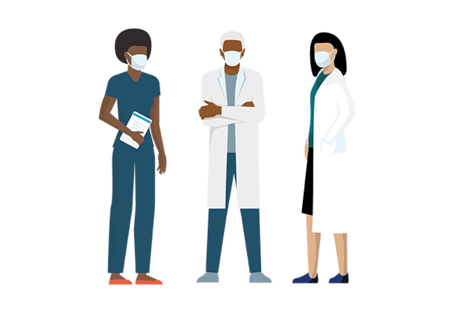 endocrine surgery - illustration of three diverse healthcare professionals