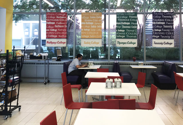 A student sits in the Wenz Cafe.