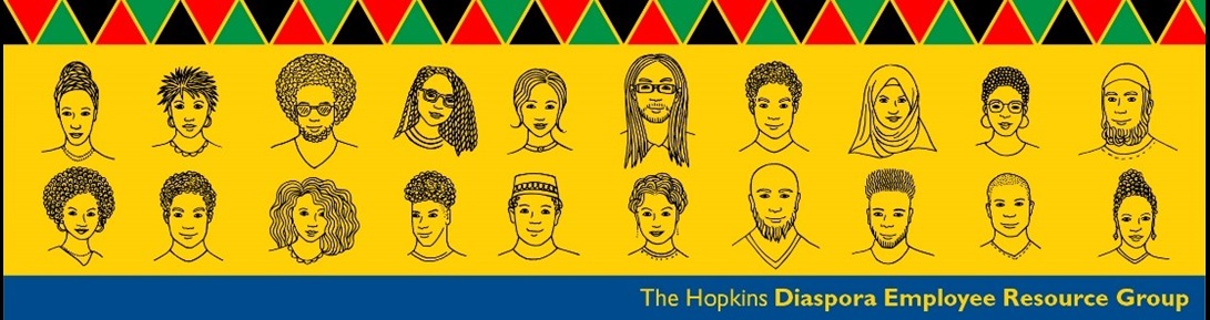 Illustrations of diverse faces to promote the Hopkins Diaspora Employee Resource Group.