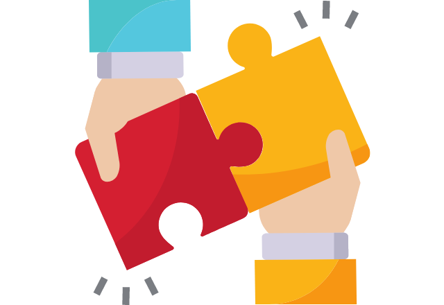 an illustration of two hands putting together two puzzle pieces