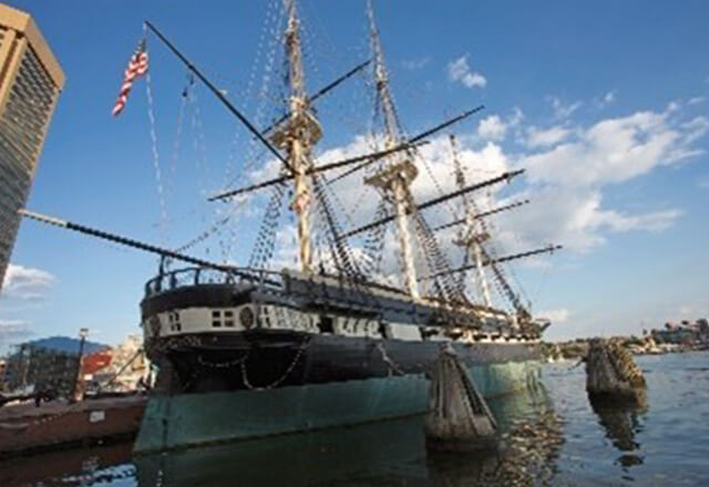 A photo of historic ships in Baltimore.