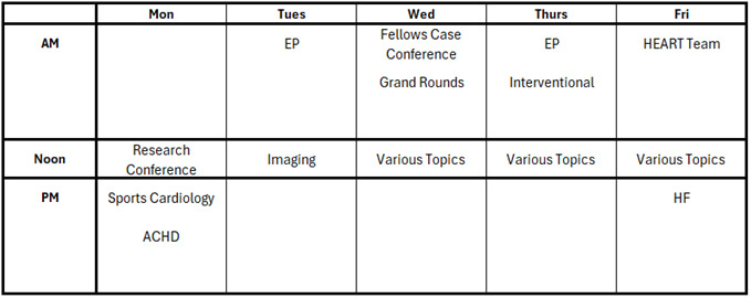 A chart showing Cardiovascular Disease Fellowship Program conferences.