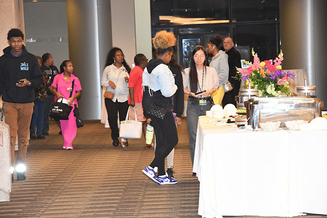 Attendees of closing ceremony in the hallway