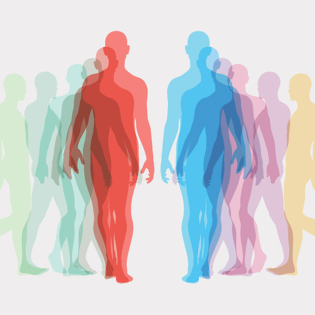 An illustration of colorful figures walking toward the camera.