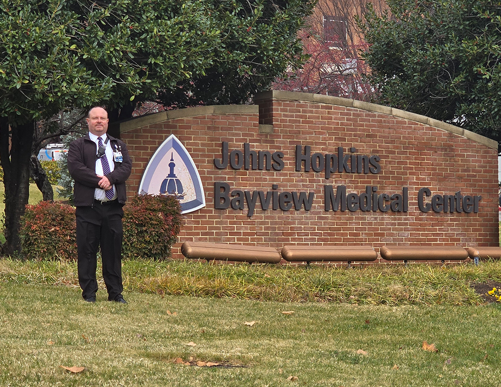 Todd Dousa outside Johns Hopkins Bayview Medical Center