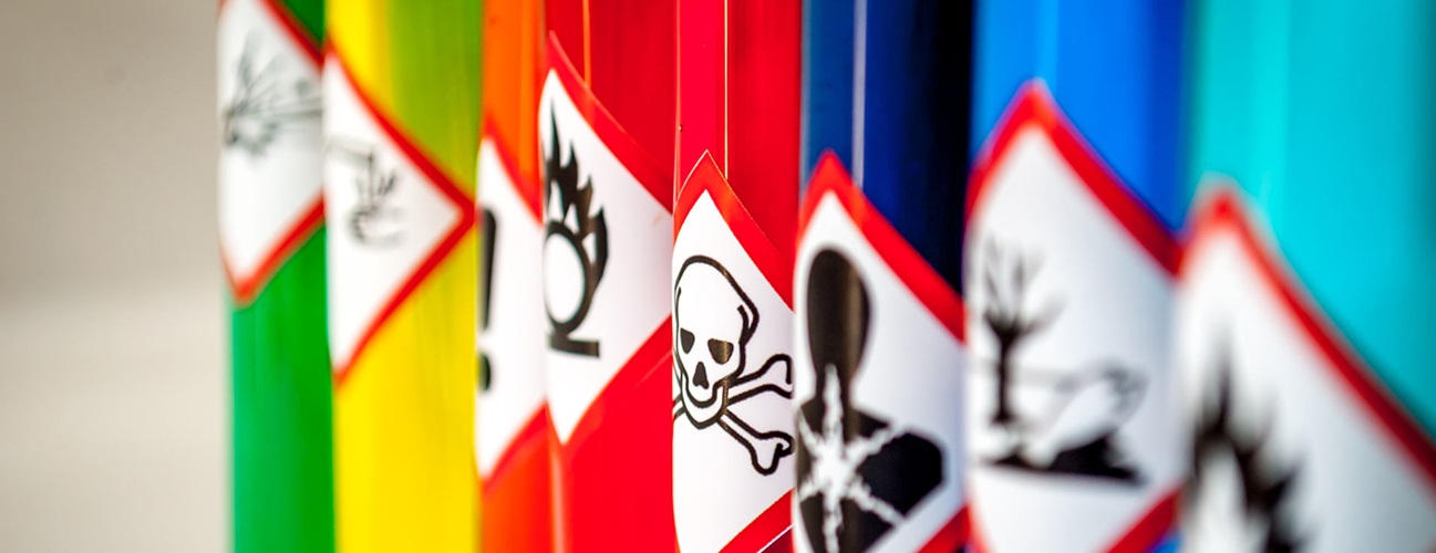 Selection of poisonous and hazardous materials with warning labels