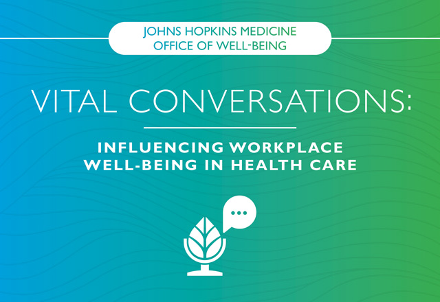 Office of Well-Being graphic for the podcast "Vital Conversations: Influencing Workplace Well-Being in Health Care"