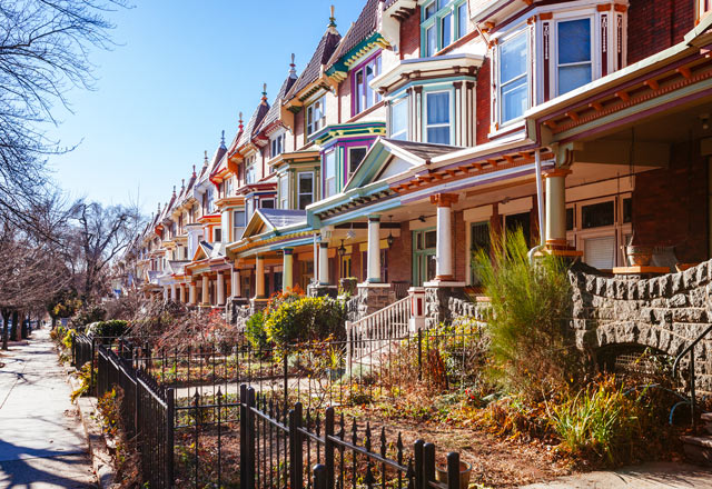 A line of Baltimore rowhomes