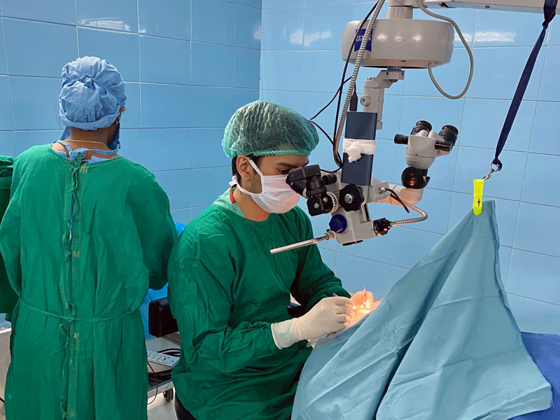 A resident conducts surgical training at Aravind Eye Hospital