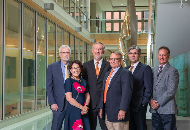 Peter Gehlbach, Elizabeth Cordia, Peter J. McDonnell, Jay Rosser, Amir Kashani, Dennis Cain. Gehlbach, the J. Willard Marriott, Jr. Professor of Ophthalmology, is a longtime friend of the Pickens family.