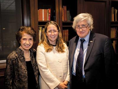 Claire and Allan Jensen with Megan CollinsCredit: Howard Korn Photography