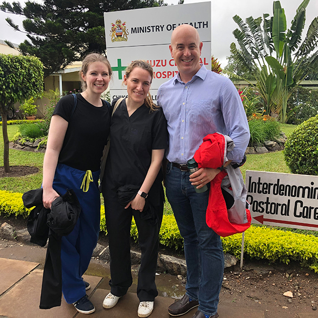 Global Program Director Dr. Eric McCollum with Johns Hopkins Pediatric residents Drs. Brittany Hunter and Chiara Bertolaso in Malawi